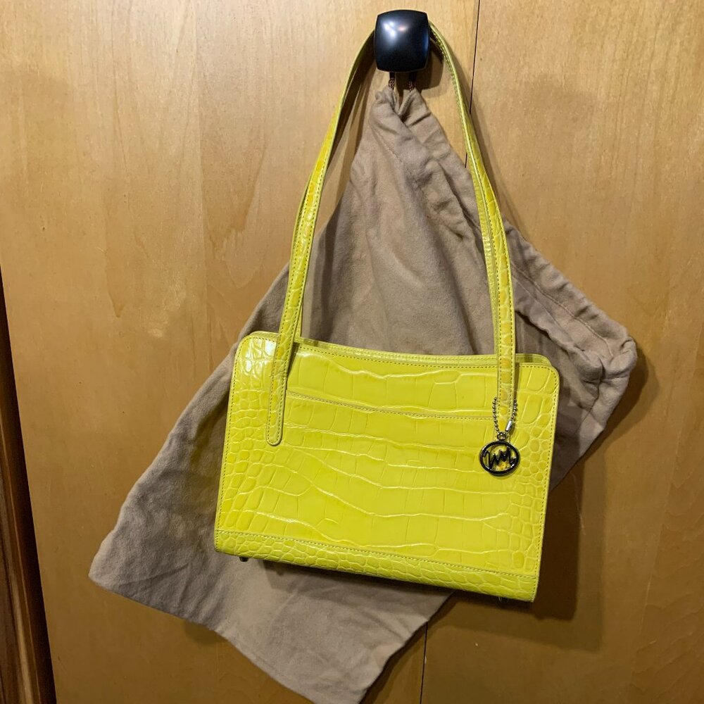 Vintage Monsac Bright Yellow crocodile embossed Handbag EUC